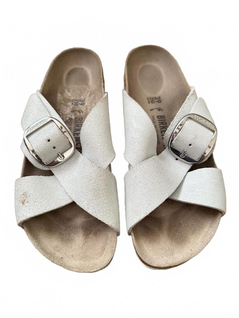 Birkenstock Papillio Soley Metallic Silver Wedge Sandals Women 39 US 8.5 Narrow